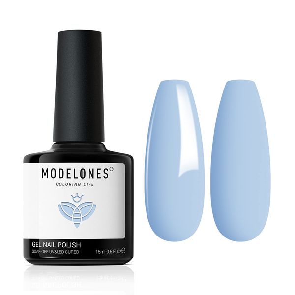 Modelones Snow Blue Gel Nail Polish, 1 Pcs 15ml Blue Color Gel Nail Polish Soak Off LED Long Lasting French Manicure Essential Gel Nail Varnish Salon Design DIY at Home Gifts for Women