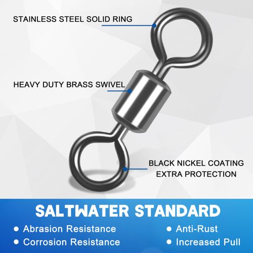 Rolling Barrel Fishing Swivel,120pcs Stainless Steel Black Nickel Fishing Line Connector Swivels Fishing Tackle for Saltwater 30LB to 335LB