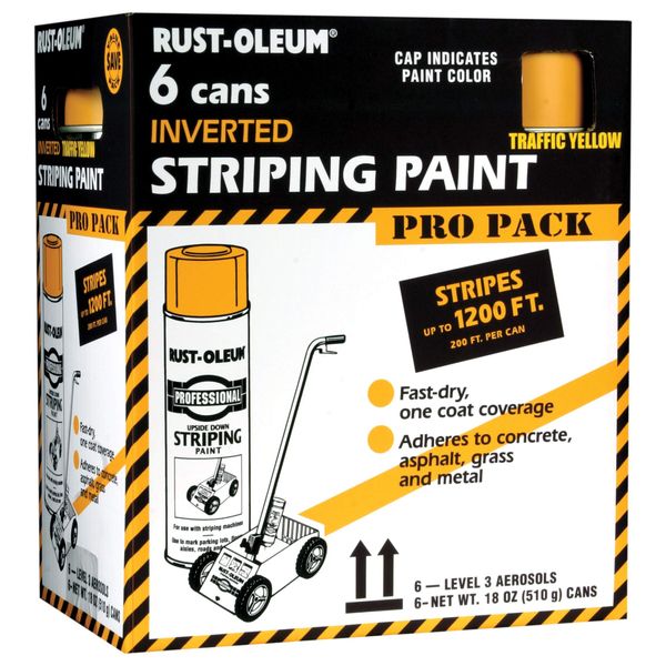 Rust-Oleum P2548849 Professional Striping Spray Paint Contractor Pack, 18 oz (Pack of 6), Yellow