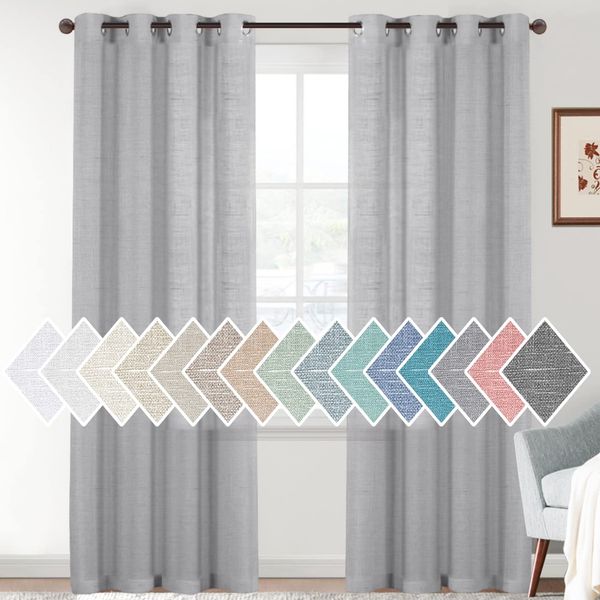 H.VERSAILTEX Linen Sheer Curtains 84 Inches Long Semi Sheer Gray Curtains - Privacy Added Silver Grommet Linen Curtain Panels for Living Room/Bedroom Light Filtering Curtains (52"W x 84"L, 2 Panels)