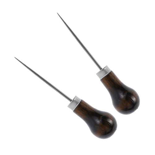 2 Pack Leather Awl Tool, Gourd Shape Sewing Awl Leather Craft Cloth Wood Handle Scratch Awl Tool