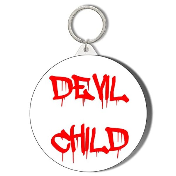 Gift Insanity HUMOUR - DEVIL CHILD - RED ON WHITE - LARGE 58mm ROUND KEYRING