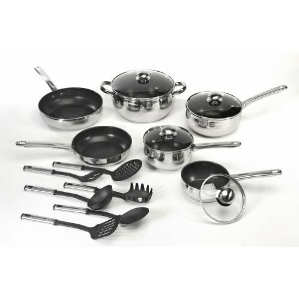 New 18 Pc  Belly Shaped Cookware Set w/ Encapsulated Base & Nonstick Coating