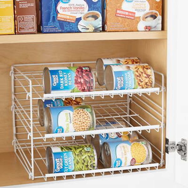 Mainstays 3-Tier Can Dispenser Rack Organizer Powder Coated Steel White Home