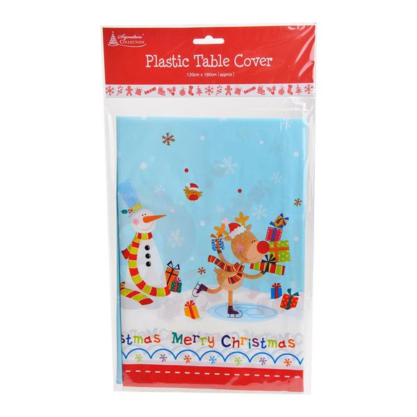 Plastic Xmas Table cover, santa/snowman
