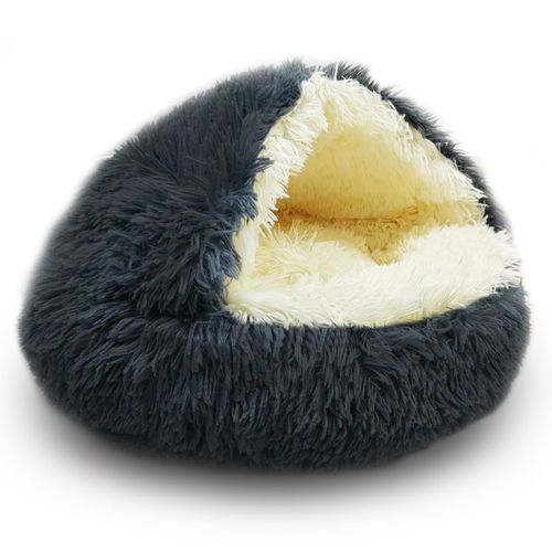 ShinHye Cat Bed Round Plush Fluffy Hooded Cat Bed Cave, Cozy for Indoor Cats or Small Dog beds, Soothing Pet Beds Doughnut Calm Anti-nxiety Dog Bed - Waterproof Bottom Washable (20×20inch, Dark Grey)