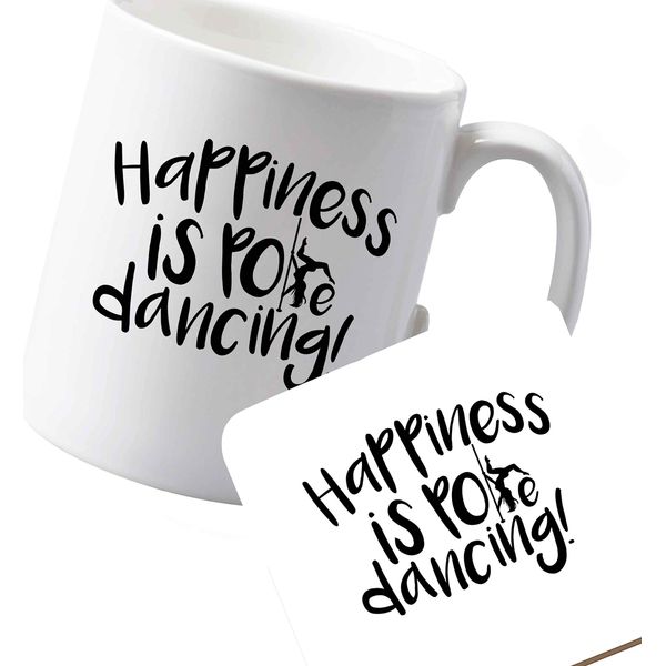 Flox Creative Ceramic Mug and Coaster Set Happiness is Pole Dancing Left Handed