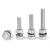 Stainless Steel M3 Hex Bolt Full Thread Hex Screw Bolt Nut Flat Lock Washer Kit Fully Threaded (M3x6mm 50 Sets)