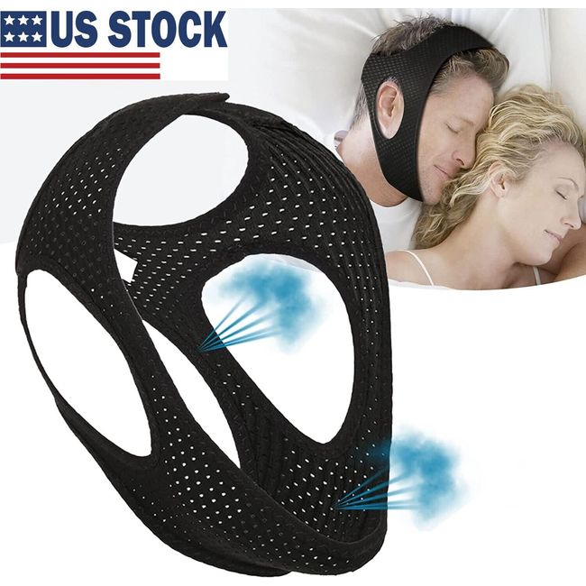 Black Snore Stop Belt Anti Snoring Cpap Chin Strap Sleep Apnea Jaw Solution New