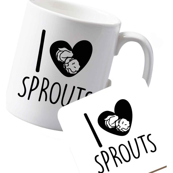 Flox Creative Ceramic Mug and Coaster I Love Sprouts Both Sides