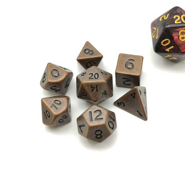 Bescon 10MM Mini Solid Metal Dice Set Antique Copper, Mini Metallic Polyhedral D&D RPG Miniature Dice 7-sets