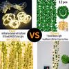 ANGMLN 12 Pack 90Ft Artificial Ivy Garland with 12 Strands 240 LEDs Curtain Lights Hanging Vines Plant Green Leaves for Home Kitchen Bedroom Wall Garden Fence Pergola Deck Balcony Wedding Event Decor