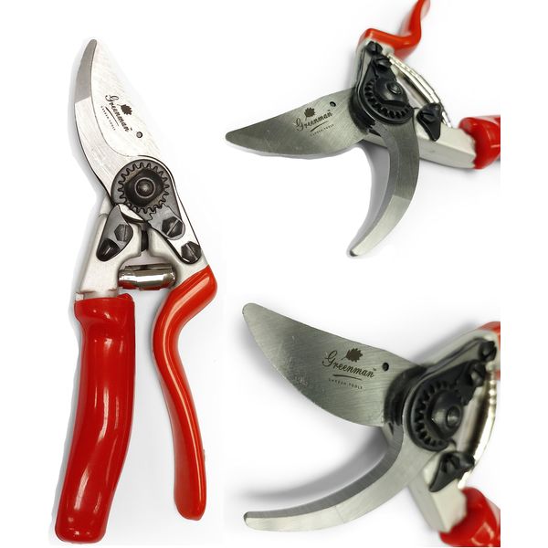 Greenman Premium 9" Pruner with Rotating Handle Secateurs Very Sharp Bypass Action