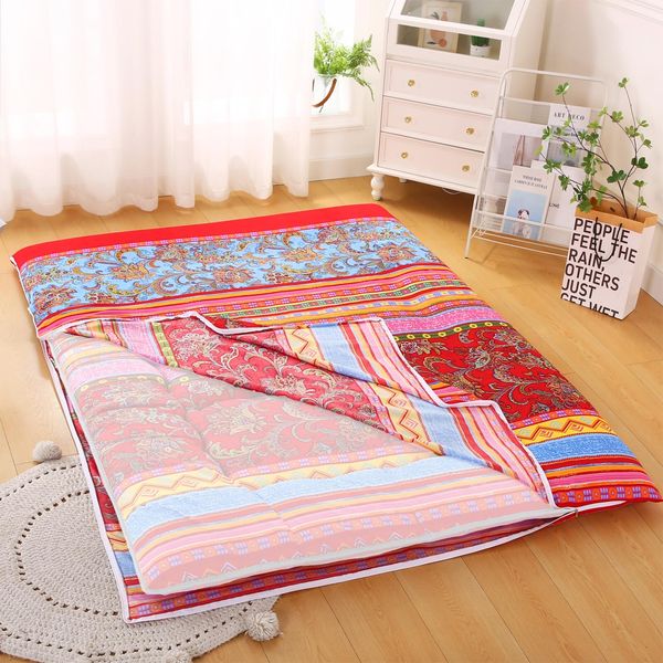 JZGYDD Bohemian Retro Japanese Floor Mattress Cover, Futon Covers with Zipper,100% Cotton Soft Tatami Mattress Cover, Skin-Friendly and Machine Washable (Queen80 X 60",E)