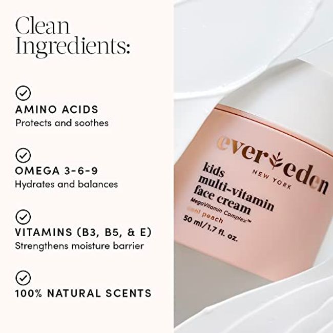 Evereden Cool Peach Kids Face Cream, 1.7 oz | Plant-Based, Natural & Non-Toxic | Multi-Vitamin Skin Moisturizer