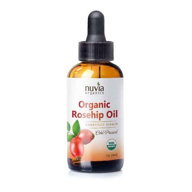 Nuvia Organics Rosehip Oil - USDA Certified Organic, Unrefined (Virgin) Cold Pressed; 1oz