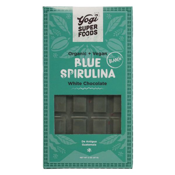 Yogi Super Foods Vegan White Chocolate Blue Spirulina Bar, Healthy & Organic for Energy Boost made from Raw Cacao Butter, Gluten Free Oats, Sweetened with Panela Sugar, Macadamia Nuts - 1 Bar