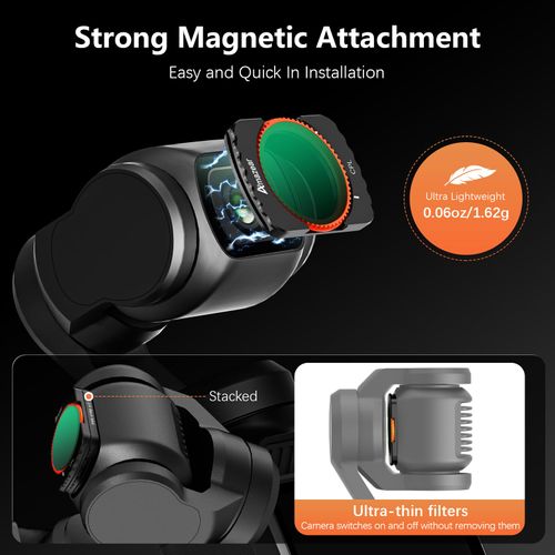 AMAZEAR Filters Kit for DJI Osmo Pocket 3 Accessories, 1/4 Black Mist Diffusion, CPL, ND16/ND64/ND256 Filters with HD Optical Glass, Magnetic Attachment, Thin and Stackable (5 Pack)