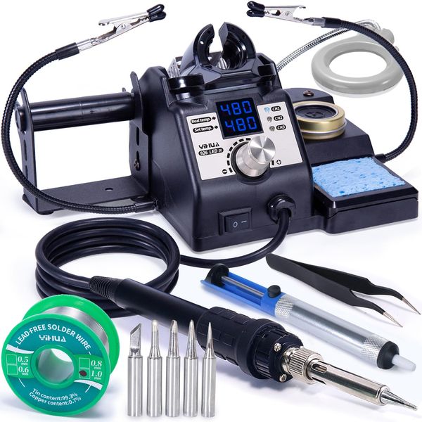 YIHUA 926LED-IV Soldering Iron, Digital Display, Clip and Magnifier, Dial Type (Temperature Controllable, 90°C - 480°C), Sleep Mode, Preset Mode, Adjustment Mode, Cleaner (Sponge & Wire), 5 x