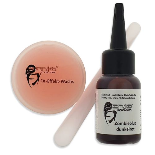Halloween wounds make-up set SFX effect wax with spatula and artificial blood for professional make-up effects, Senjo colour fake blood and nose wax