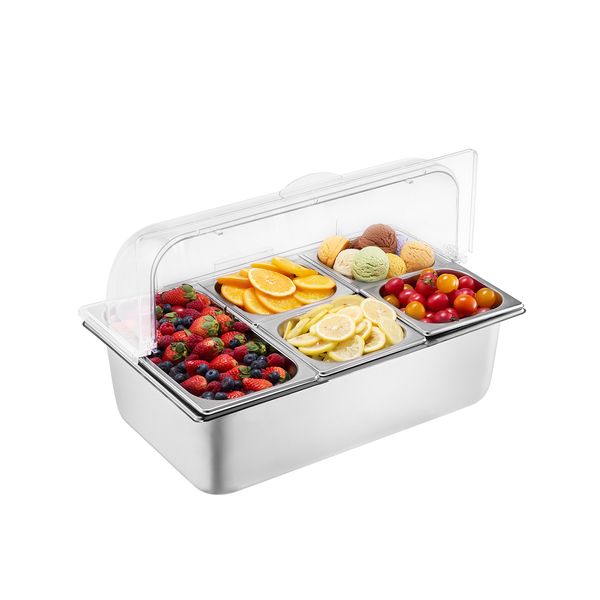 VEVOR Countertop Food Serving Display Container 5 Pan Condiment Dispenser