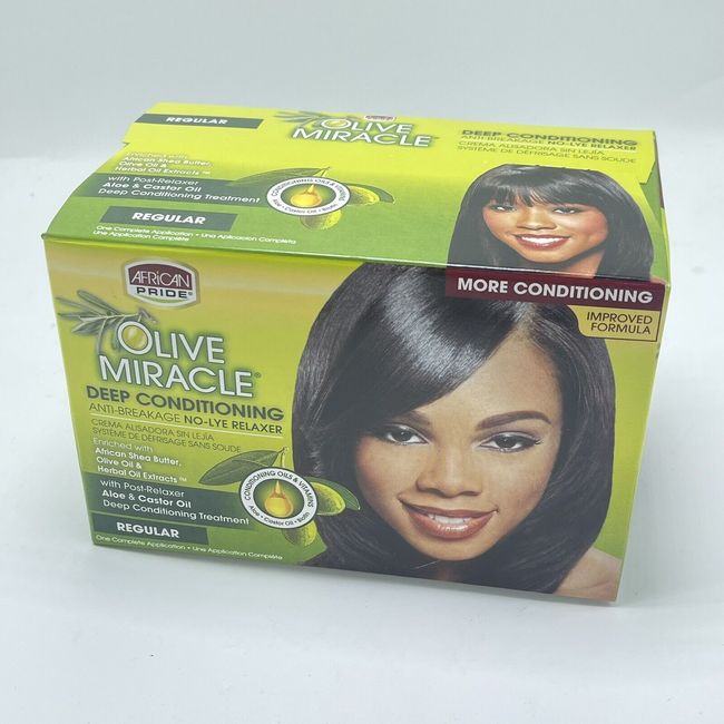 African Pride Olive Miracle Deep Conditioning No Lye Relaxer Hair Kit Regular