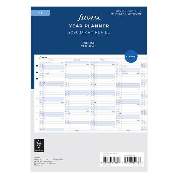 Filofax A5 Vertical Year Planner 2026