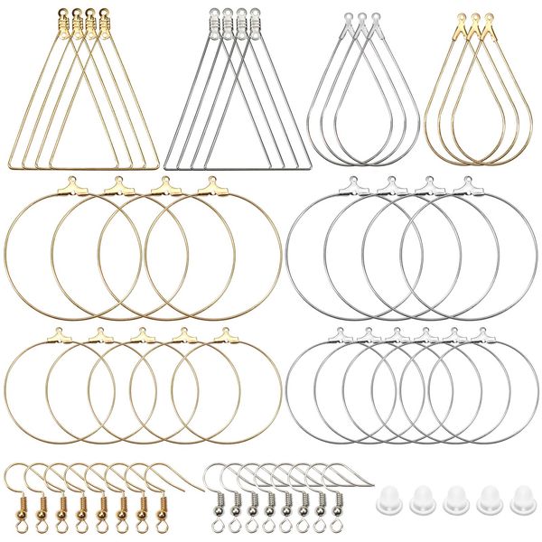 TOAOB 280pcs Earring Hooks Platinum Tone and K Gold Tone Earring Finding Triangle Teardrop Round Beading Hoop Earrings and Earring Hooks with Clear Earring Backs for DIY Craft Jewelry Making