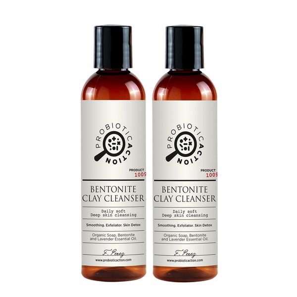 Probiotic Action Bentonite Clay Pack of 2 Bottles - Natural Light Gel Cleanser with Bentonite Clay. Detoxify, exfoliation, and pore tightening by drawing out impurities