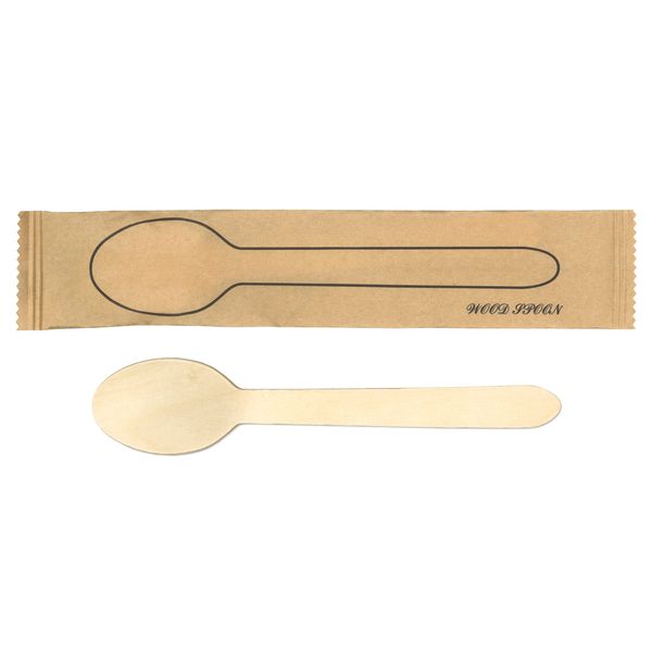 Kyushu Paper Work WS-001N Wooden Cutlery, Craft Enclosed, Wood Spoon, 100 Pieces, Paper Packaging, Wood, Individually Packaged, Disposable, Eco-Cafe, Outdoor, Hospitality