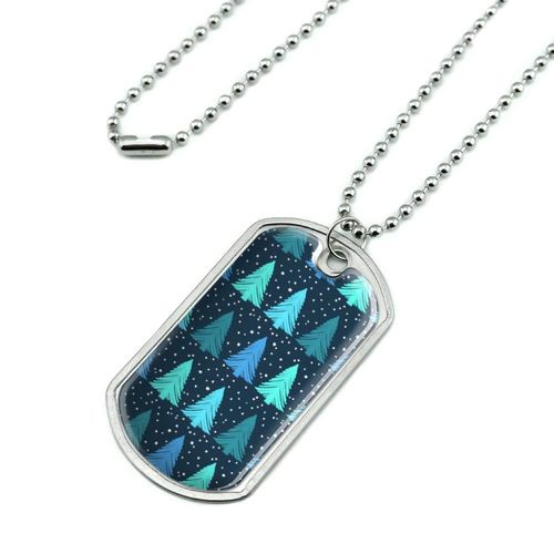 GRAPHICS & MORE Snowy Christmas Trees Pattern Military Dog Tag Pendant Necklace with Chain