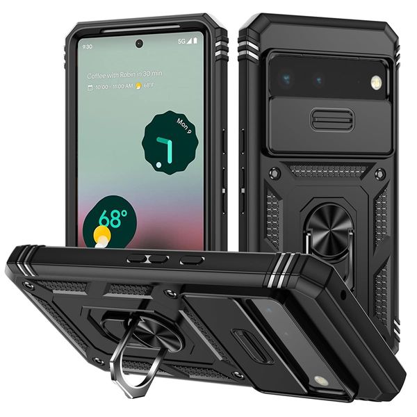 JSCOMYAP for Google Pixel 6 Case, Pixel6 Case, Pixel 6 Smartphone Case, Google Pixel 6 Phone Case, 360° Rotation, Metal Ring, Stand Function, Car Holder Compatible, Shockproof, Horizontal Function,