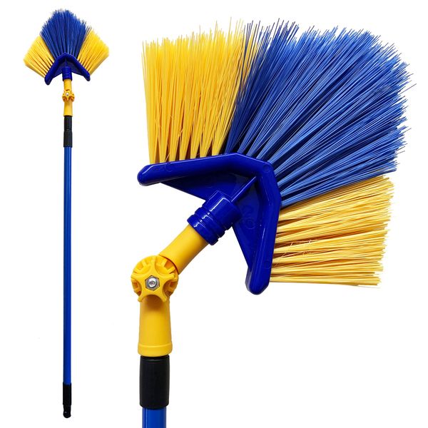 Long Reach Cobweb Brush Dust Cleaner | Extendable Feather Duster with Telescopic Pole from 115cm to 180cm | Angled Head Cobweb Duster for Ceiling and Indoor Corner Cleaning