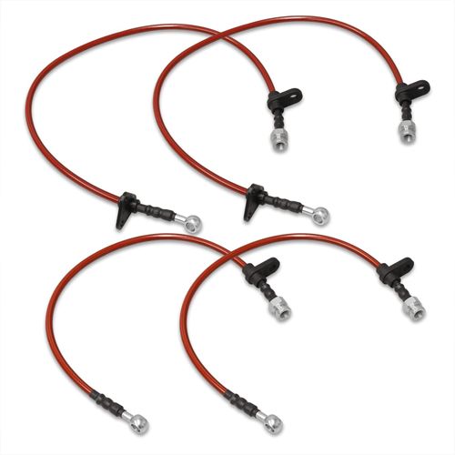 AJP Distributors Red Stainless Steel Braided Oil Disc Brake Lines Hoses Cables Kit 4PC Front & Rear Set Compatible/Replacement For Prelude BA3 BA4 BA5 BA7 B20A B21A JDM 1988 1989 1990 1991 88 89 90 91