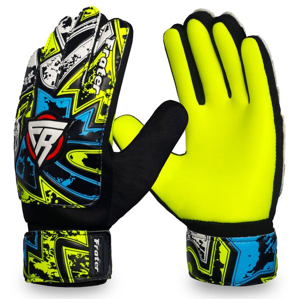 BeingFit Professional Goalie Gloves - Red/Blue/Yellow Fluorescent - Sizes from 4 to Adult - Heavy Duty & Grip Enhanced Design (Size 7 suitable for Adult, Yellow)