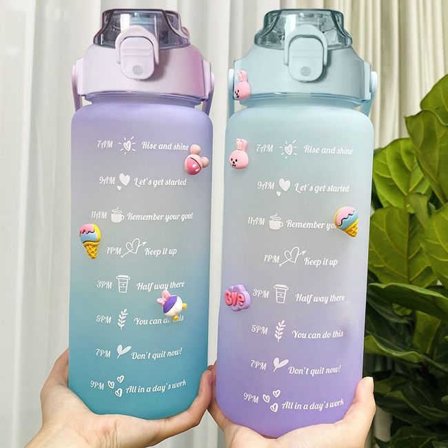 2L Capacity Frosted Water Bottle With Straw With Time Scale For