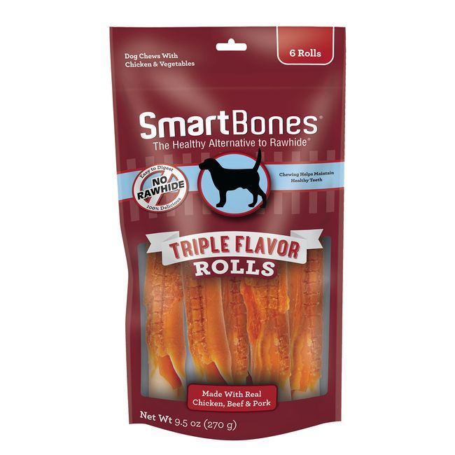 SmartBones Triple Flavor Rolls 6 Count, Rawhide-Free Chews for Dogs