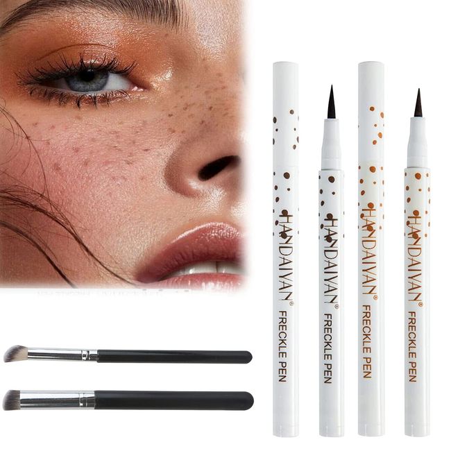 Freckles Pen,Sommersprossen Stift,Freckle Pen,Natürlicher lebensechter gefälschter Sommersprossen-Make-up-Stift,langlebiges wasserdichtes Sommersprossen-Make-up-Werkzeug (Dunkelbraun + Hellbraun),4PC