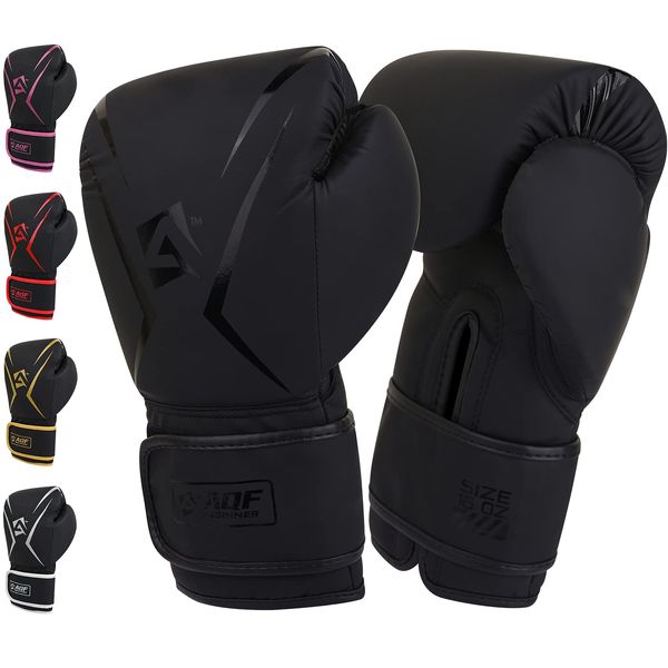 AQF Boxing Gloves Kids Adults - Training Muay Thai Gloves 6oz to 16oz for Punch Bag MMA Sparring Fighting & Kickboxing with Extra Layers of Padding (Black, 4oz)