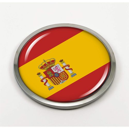 Flag of Spain | 3D Domed CAR Emblem Badge Sticker Chrome Metal Round Bezel
