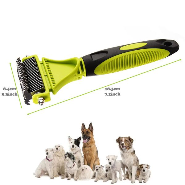 Pet Grooming Dematting Comb Dog Grooming Tool Kit Double Sided Teeth Blade Dematting Tool Brush Removing Mats and Tangles Coats for Dogs Cats Horses with Long, Medium and Short Hair - Green