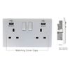 2 x USB Double Wall Plug Socket 2 Gang 13A with 2 USB Charger Port Outlets White Socket Plate