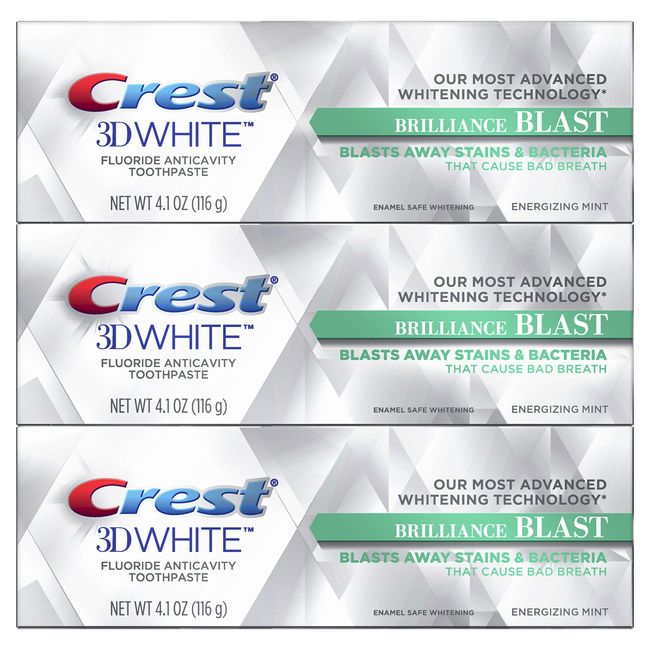 Crest 3D White Brilliance Blast Whitening Toothpaste, Energizing Mint, 3 Count