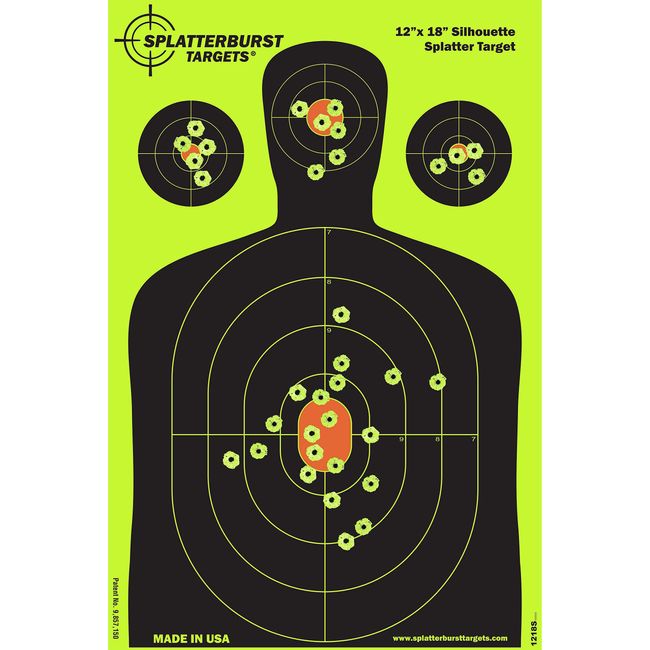 Splatterburst Targets - 12 x18 inch - Silhouette Reactive Shooting Target - Shots Burst Bright Fluorescent Yellow Upon Impact - Gun - Rifle - Pistol - Airsoft - BB Gun - Air Rifle (50 Pack)