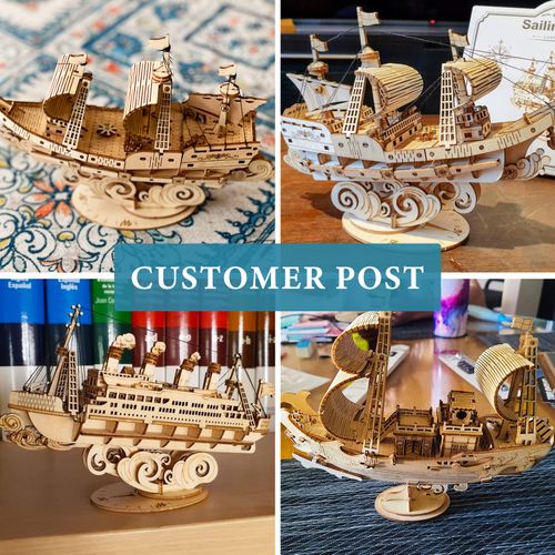 RoWood 3D Wooden Puzzle for Adults, Vintage Wooden Watercraft Model Kit to Build, Best Gift Ideas - Sailling Ship