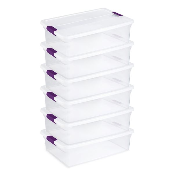 Sterilite 32 Quart Clear Under Bed Storage Container Tote with Latch Lid, 6 Pack