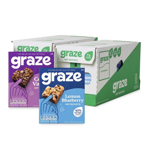 Graze Oat boosts Bars, Cocoa Vanilla Protein bars 28 units & Lemon Blueberry Superfood bars 28 units, Total 56 units of Vegetarian Bundle