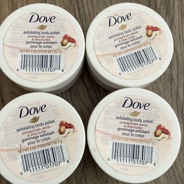 4X Dove Exfoliating BODY POLISH jars Pomegranate Seeds & Shea Butter 2 Oz Each