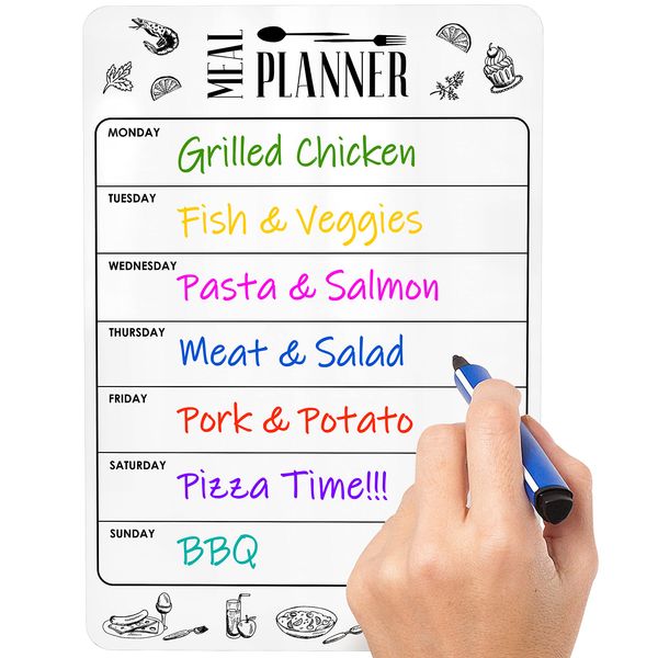 Dry Erase Magnetic Meal Planner for Refrigerator A4 (8.5x12 inch) - Magnet Weekly Menu Board for Fridge - Magnetic Menu White Board - Fridge Meal Planner Magnet - Dinner Meal Planner Dry Erase Board