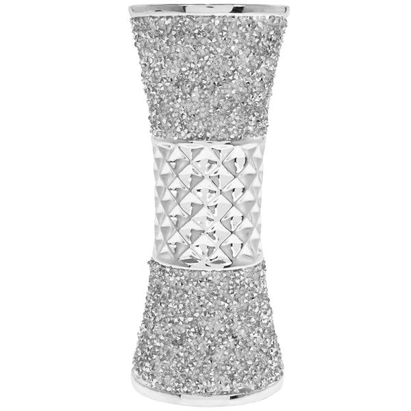 The Leonardo Collection Silver Sparkle Flower Vase With Crushed Diamonte Bling Textured Home Decoration Display Ornament Decor 19cm